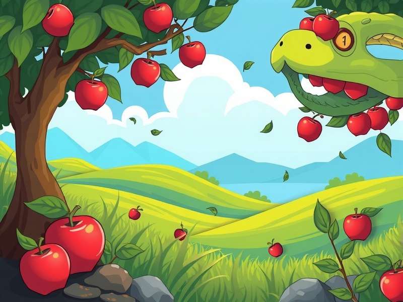 Dynamic gameplay screenshot of Snake Apple Game showing multiple colored snakes and apples