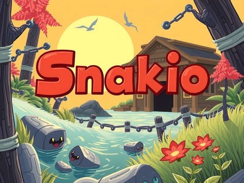 Snakio gameplay screenshot showing colorful snakes in an arena