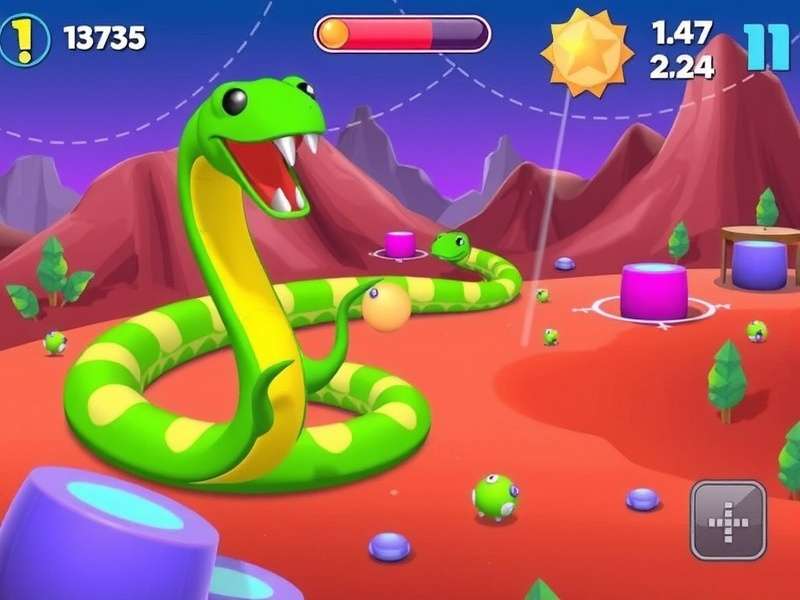 Snake Io gameplay screenshot showing multiple snakes in a colorful arena