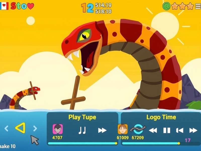 Snake Io Game Song — vibrant neon snake arena with musical notes floating above the battlefield